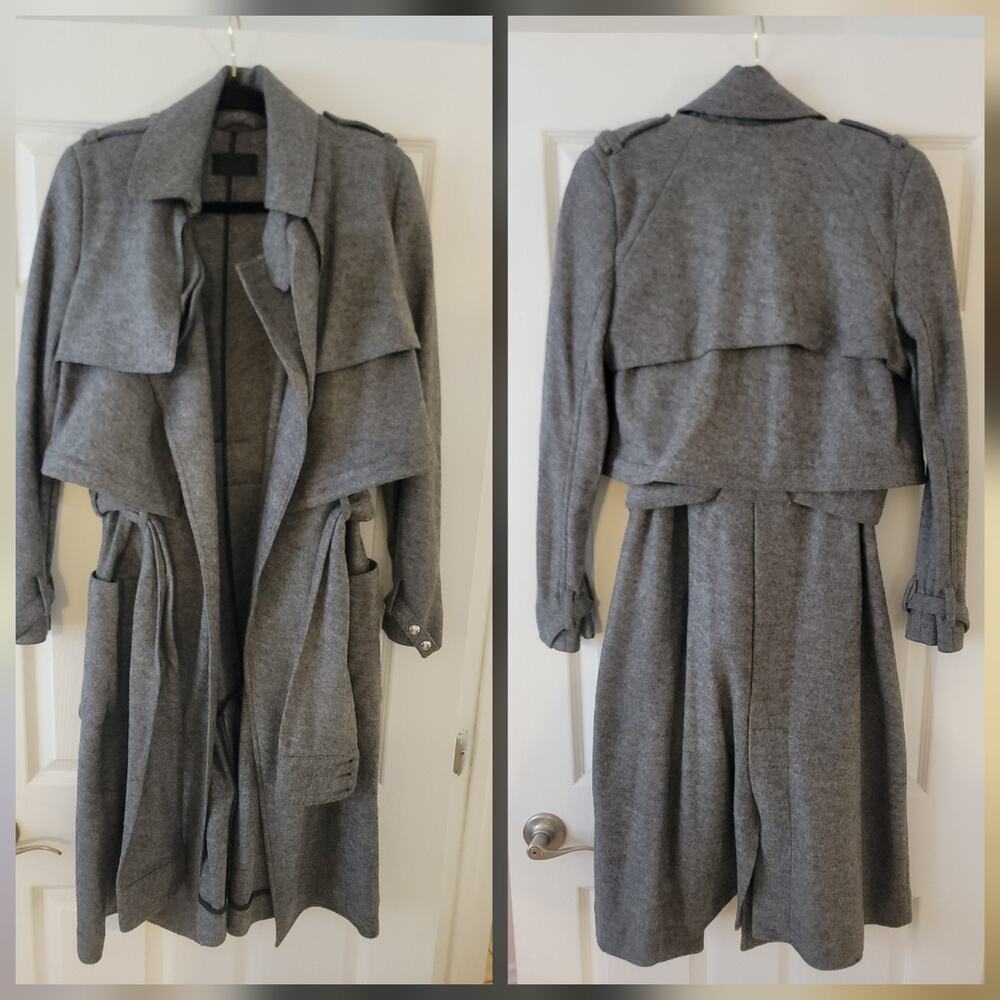 Rta Virgin Wool Trench Harlow Coat Sz Xs Double Layer Military Storm Flap Gray